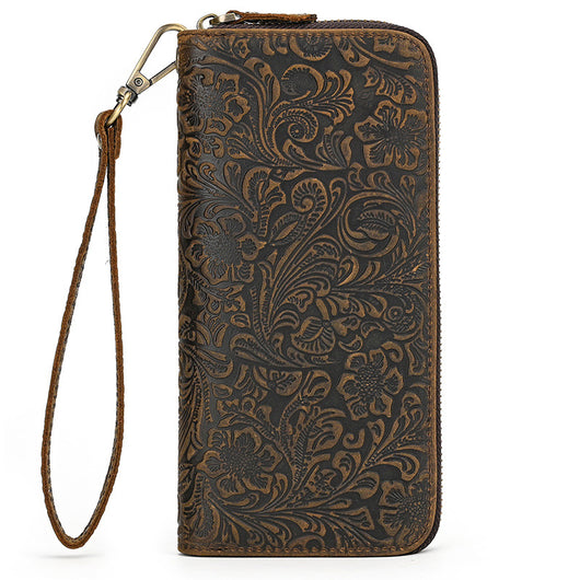 Billetera Larga Hombre Cuero Crazy Horse Retro con Grabado Fashion - Image 3