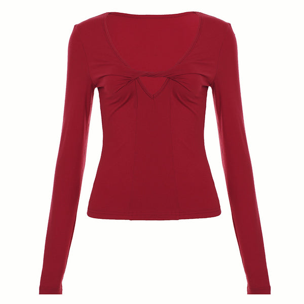 Camiseta Interior Sexy Cuello Profundo Manga Larga Ajustada - Image 6