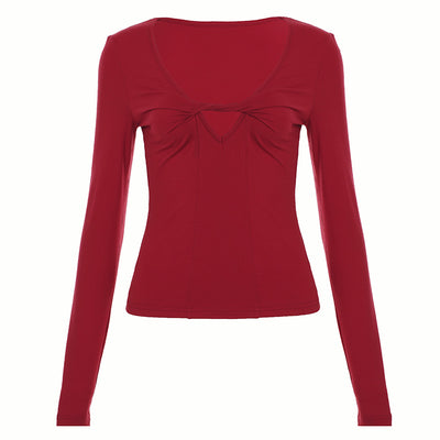 Camiseta Interior Sexy Cuello Profundo Manga Larga Ajustada - Image 6