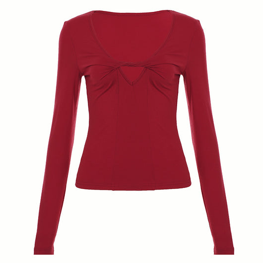 Camiseta Interior Sexy Cuello Profundo Manga Larga Ajustada - Image 6
