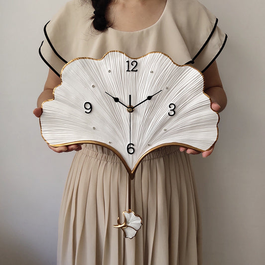 Reloj de Pared Péndulo Hoja de Ginkgo Elegante