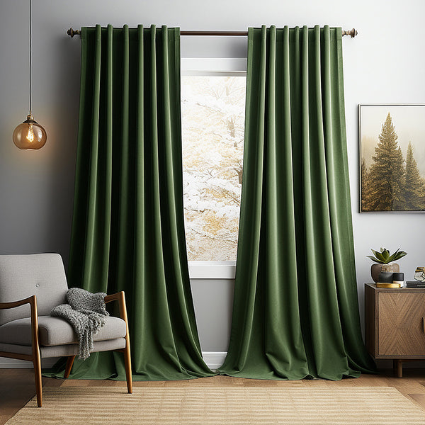 Cortinas Blackout Vintage de Terciopelo Liso - Aislamiento Térmico y Oscurecimiento Total