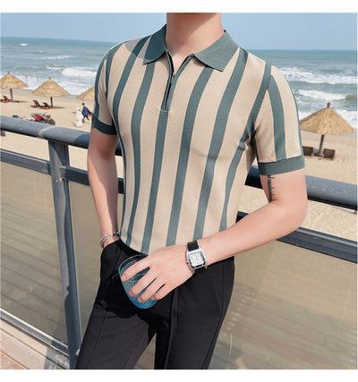 Suéter a Rayas con Cuello Solapa - Camiseta Casual Stretch Británica - Image 24