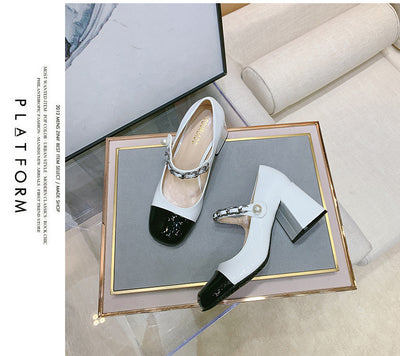 Zapatos de Tacón Alto Retro con Perlas - Punta Redonda en Charol - Image 16