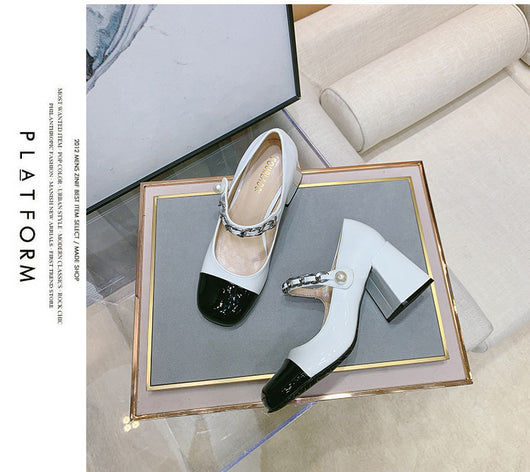 Zapatos de Tacón Alto Retro con Perlas - Punta Redonda en Charol - Image 16