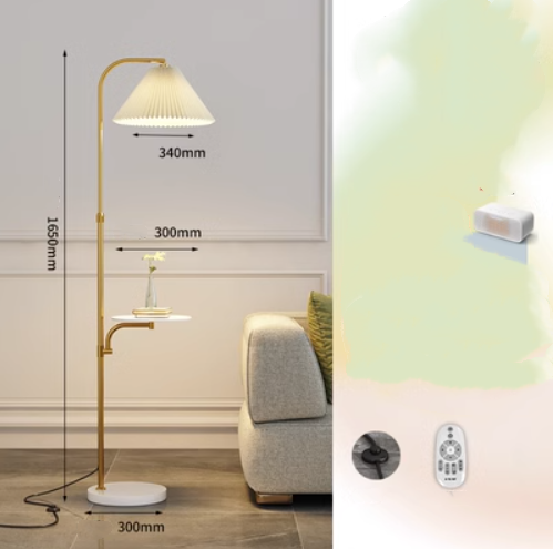Lámpara de Pie para Sala con Pantalla Plisada y Base de Madera Maciza - Image 36