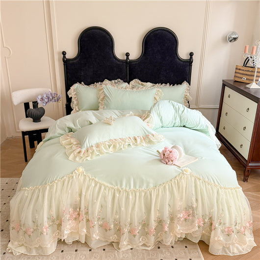Juego de Cama Cuatro Piezas con Encaje Bordado en Algodón Chiffon - Image 10
