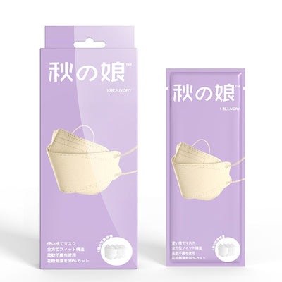 White fish-shaped protective masks in a 10-pack box and a single-pack pouch, featuring Japanese text. - Image 11