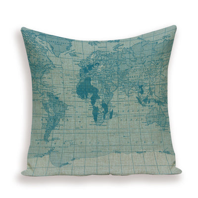 Funda de Almohada Retro con Mapa del Mundo Europeo - Cojín Decorativo Estilo Marroquí en Lino - Image 7