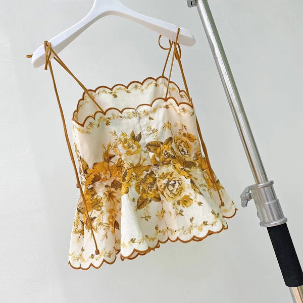 Conjunto de Blusa de Lino Ondulado y Shorts Estampados para Mujer - Image 9