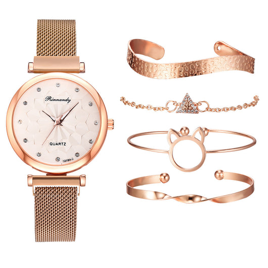 Pulsera Reloj con Cierre Magnético Floral y Malla Milanesa - Image 8