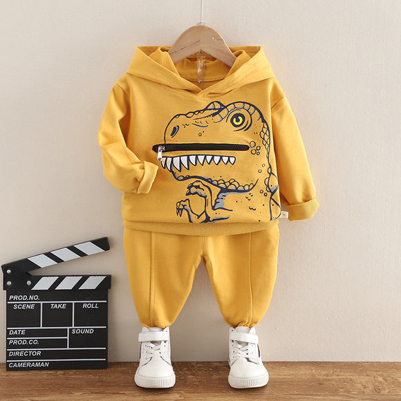 Conjunto de Sudadera con Capucha Dinosaurio para Niños - Algodón Otoño Dos Piezas