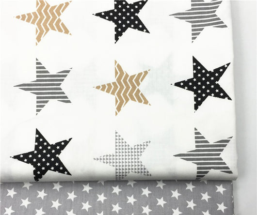 Tela de Algodón con Estrellas de Cinco Puntas y Lunares - Gris y Negro - Image 4