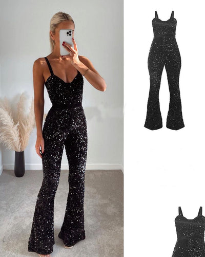 Jumpsuit Elegante con Lentejuelas y Tirantes Ajustables - Diseño Acampanado - Image 4