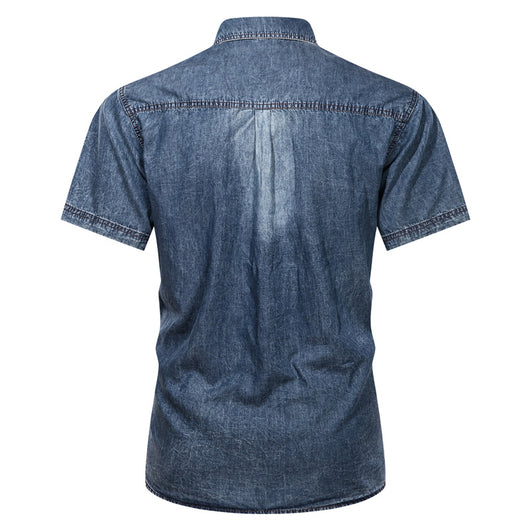 Camisa Denim Casual de Manga Corta para Hombre Talla Grande - Image 9