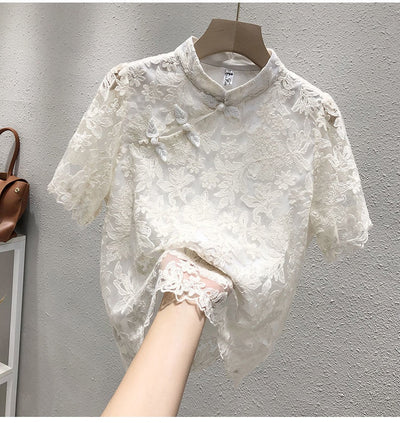 Blusa Étnica China con Encaje y Cierre de Hebilla - Image 23