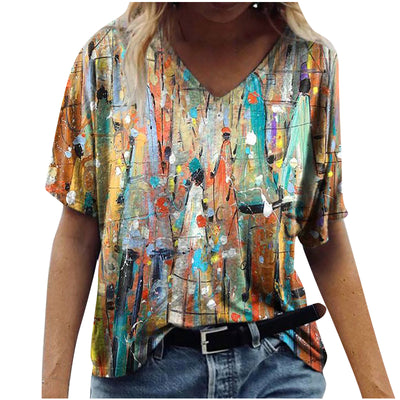 Blusa Estampada Cuello V Suelta Manga Corta para Mujer - Image 4