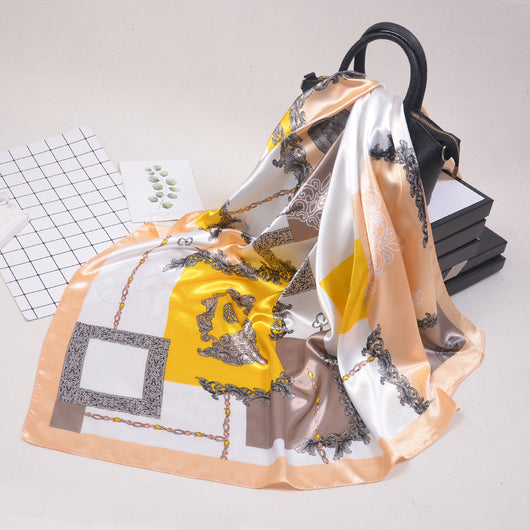 Pañuelo de Seda Simulada con Detalles de Contraste para Mujer - Image 9