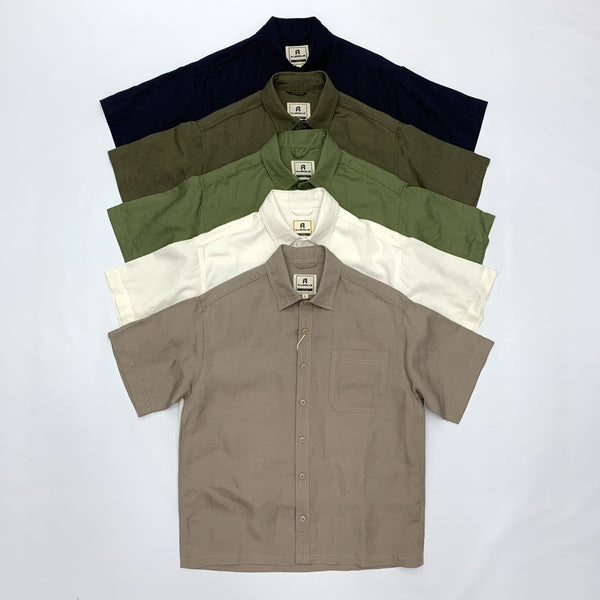Camisa Retro Japonesa de Lino y Algodón de Manga Corta con Dobladillo Plano
