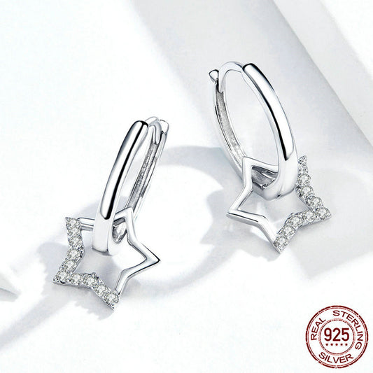 Aretes de Clip Estrella de Cinco Puntas Plata 925 Hipoalergénicos Chapados en Oro Blanco - Image 2