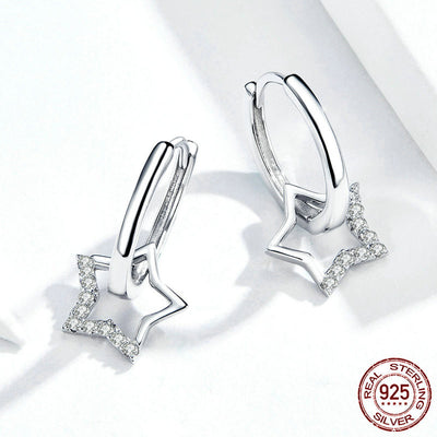 Aretes de Clip Estrella de Cinco Puntas Plata 925 Hipoalergénicos Chapados en Oro Blanco - Image 2