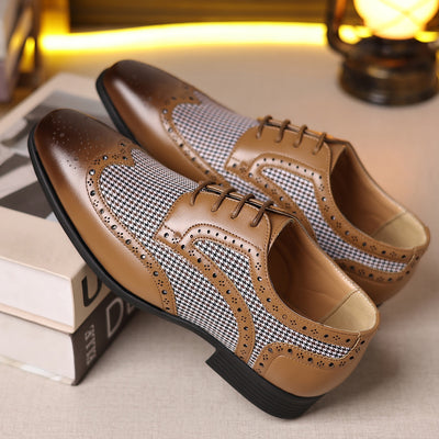 Zapatos Casuales de Cuero con Patrón Pata de Gallo para Hombre - Image 33