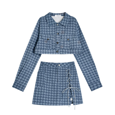 Conjunto de Dos Piezas Cuadros Azules - Top Corto y Falda - Image 8