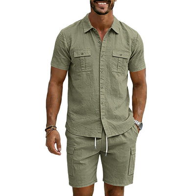 Conjunto Camisa Tipo Polo con Solapa y Shorts Multibolsillos - Image 8