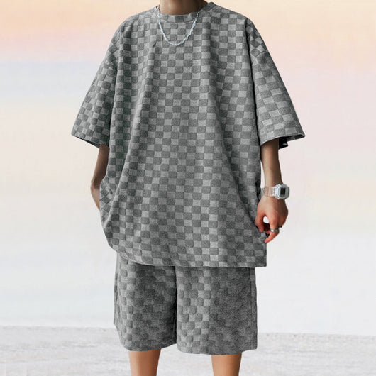 Conjunto de Shorts Sueltos a Cuadros Jacquard Estilo Casual - Image 6