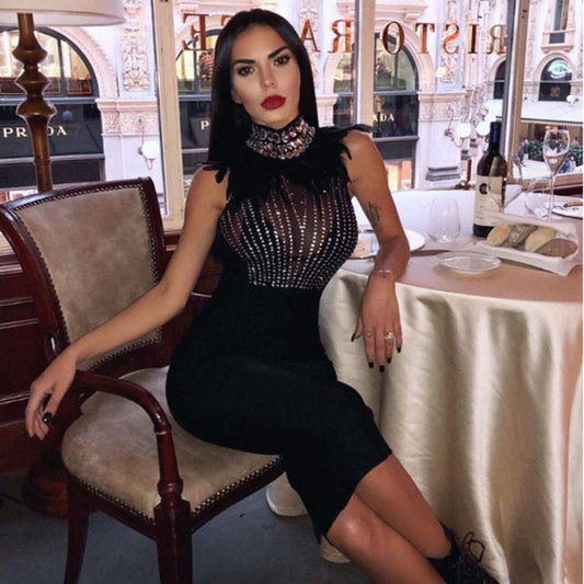 Vestido de Noche con Cuentas Elásticas