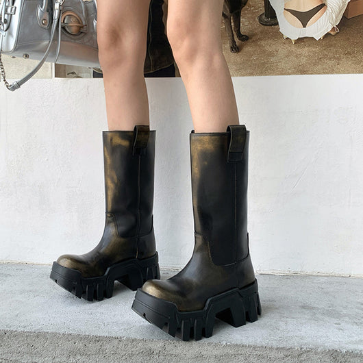 Botas Motociclista para Mujer con Suela Gruesa y Acabado Aterciopelado - Image 7