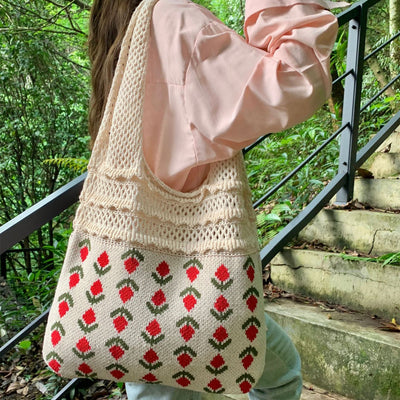Bolso Tejido Retro con Malla Calada para Mujer