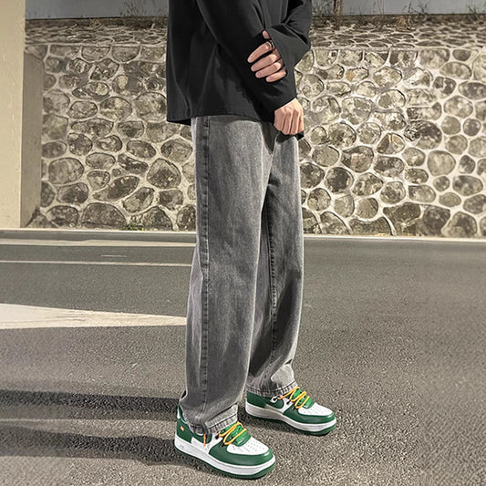 Jeans Grises Holgados de Pierna Recta para Hombre