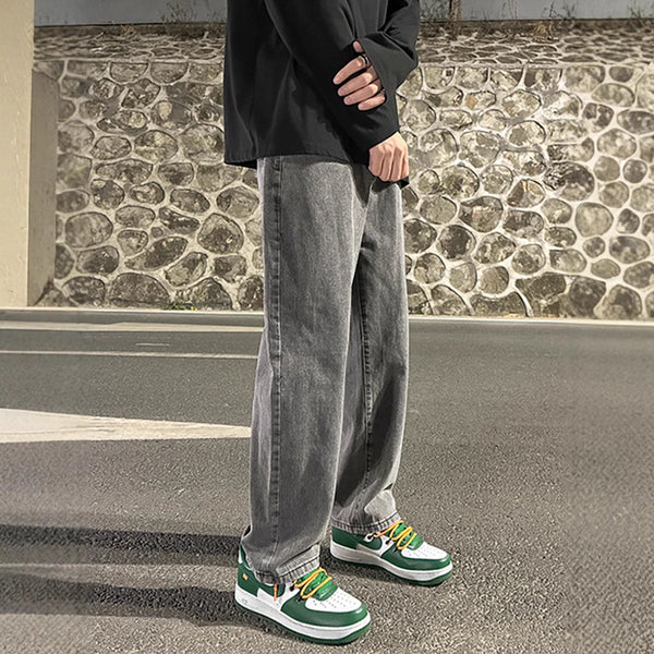 Jeans Grises Holgados de Pierna Recta para Hombre