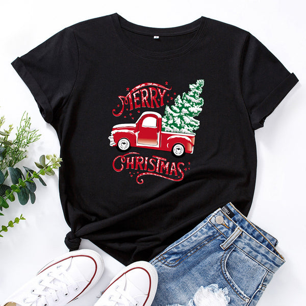 Camiseta Suelta Estampada Cuello Redondo Manga Corta para Mujer