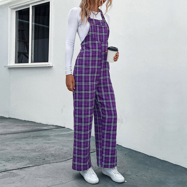Jumpsuit Casual de Cuadros con Tirantes Finos para Mujer