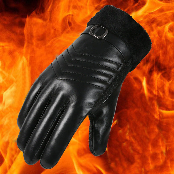 Guantes de Cuero de Invierno Unisex con Forro Polar y Pantalla Táctil