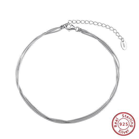 Pulsera Tobillera de Plata Esterlina 925 Triple Capa para Mujer - Image 4