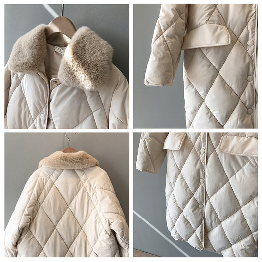 Chaqueta Acolchada para Mujer con Cuello de Piel y Diseño Rombo - Image 32