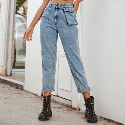 Pantalón Denim Cintura Alta con Bolsillos Cargo - Image 4