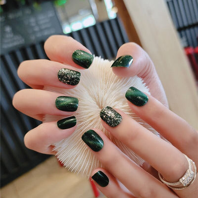 Uñas Postizas Desprendibles con Diamantes Esmeralda - Set de 24 Piezas Acabadas - Image 5