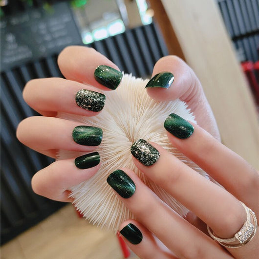 Uñas Postizas Desprendibles con Diamantes Esmeralda - Set de 24 Piezas Acabadas - Image 5