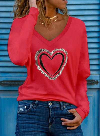 Blusa Básica Mujer con Estampado de Corazones, Cuello V y Mangas Largas - Image 10