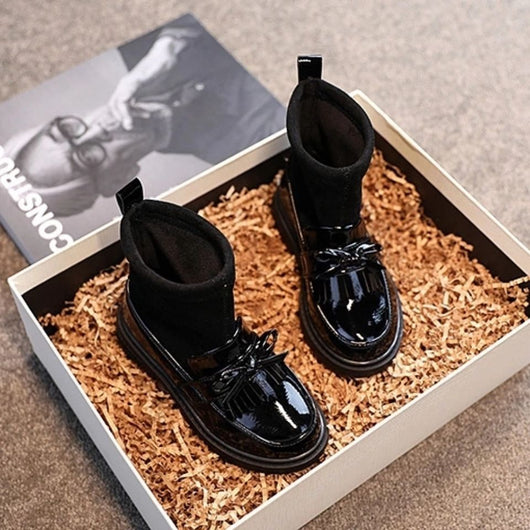Botas de Algodón para Niñas con Detalles de Cuero Sintético y Terciopelo