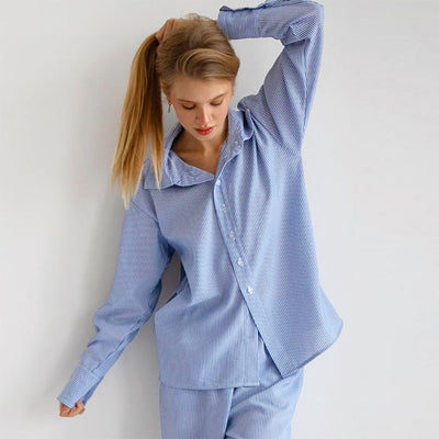 Conjunto Ejecutivo Mujer: Blusa Rayada Manga Larga + Pantalón Recto - Image 16