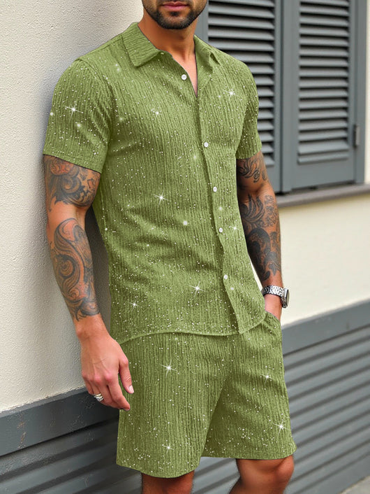 Conjunto de Camisa Brillante y Pantalón Corto para Hombre - Image 26