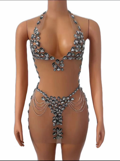Vestido Elegante Transparente con Cristales Brillantes - Image 3