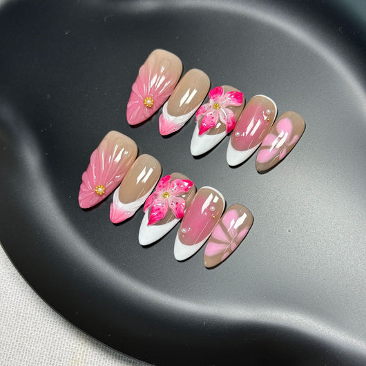 Esmalte de Uñas Floral 3D Efecto Hielo Estilo Francés