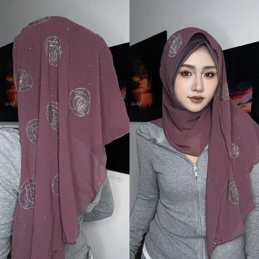Pashmina Brillante con Cristales de Diamante Rosa - Image 5