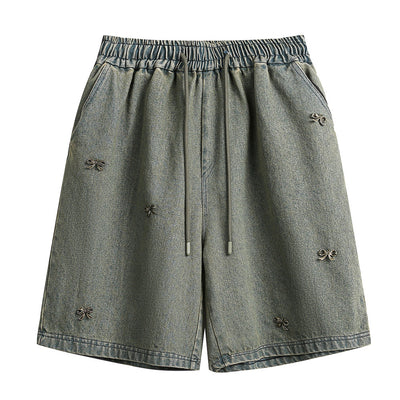 Shorts de Mezclilla con Detalle de Moño para Hombre - Estilo Urbano Americano Verano - Image 6